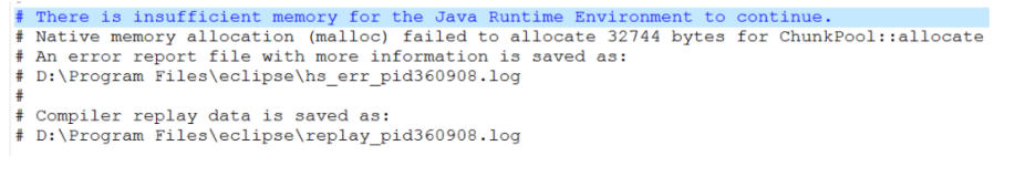 Tomcat 启动报错 ： There is insufficient memory for the Java Runtime Environment to continue.