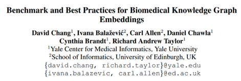 ACL-BioNLP 2020 | 耶鲁大学实践成果：生物医药知识图谱嵌入模型基准测试