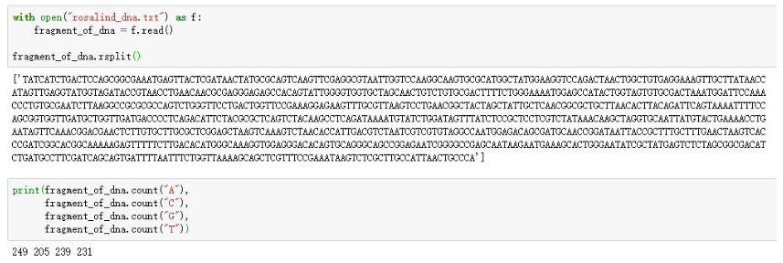 Python生物信息学④计算DNA核苷酸A、C、G、T出现次数