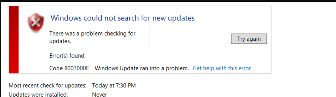 Windows update查找更新时遇到报错