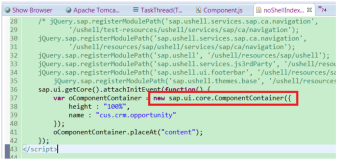 SAP UI5 component container initialized in index html