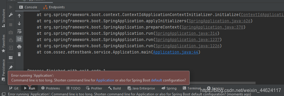 Command line is too long. Shorten command line for Application or also for Spring Boot default confi