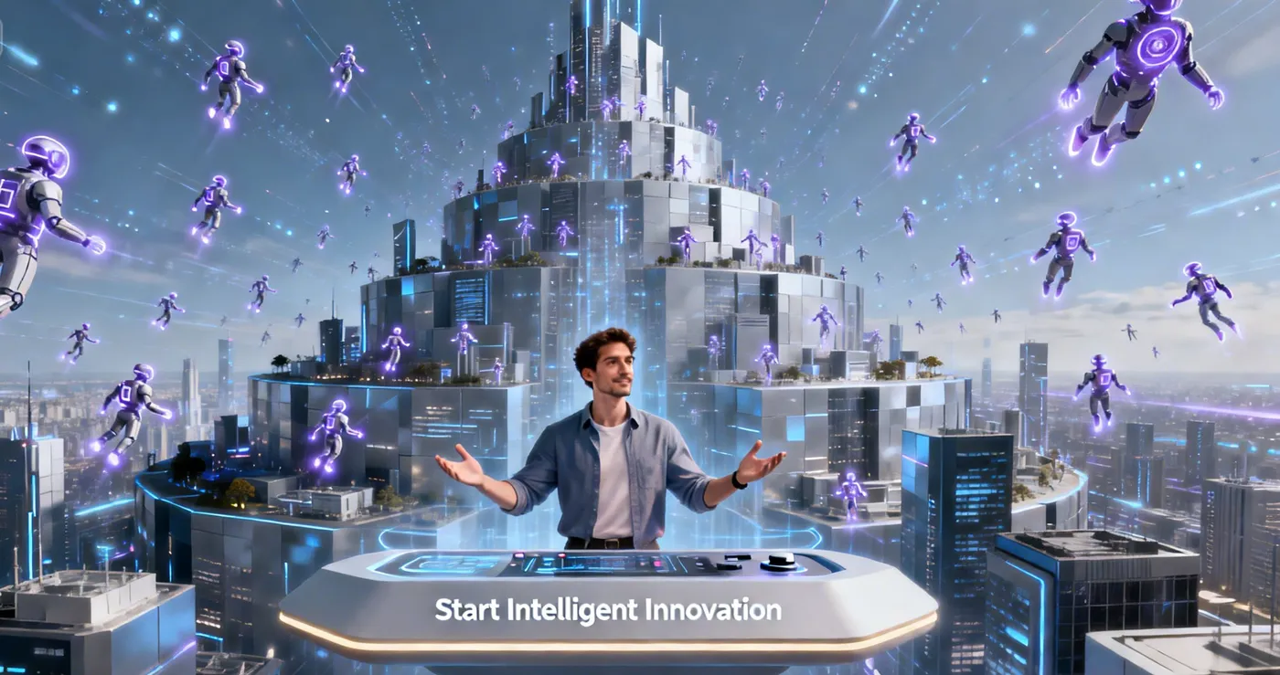 dreamina-2026-01-22-3117-[分镜头 3：未来展望与落地] 画面描述： 一幅宏大的远景。一座由数字几何体构成....jpeg