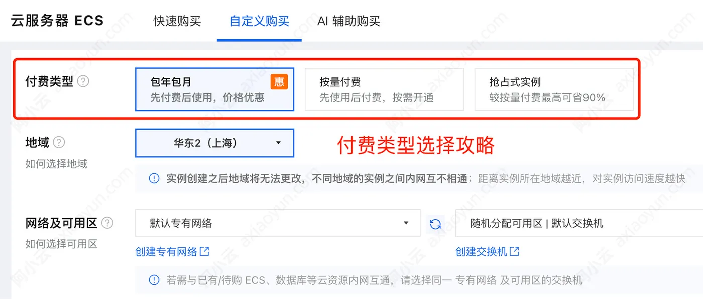 阿里云服务器ECS付费类型