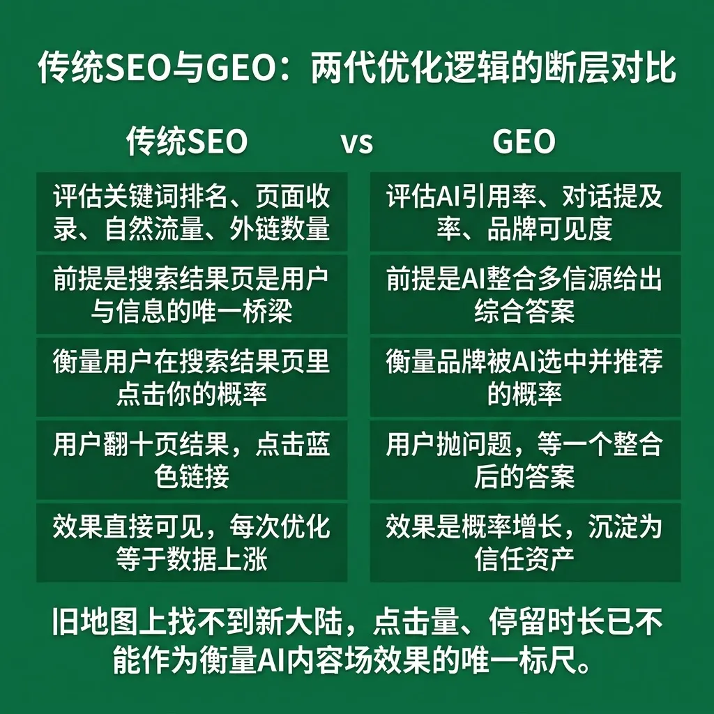 传统SEO与GEO：两代优化逻辑的断层对比