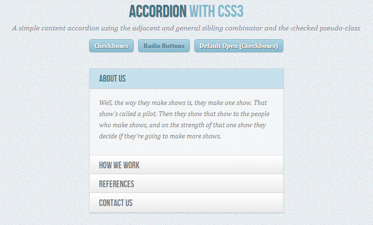 纯css3经典列表式手风琴插件