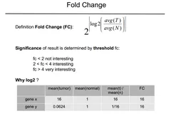 差异基因分析：fold change(差异倍数), P-value(差异的显著性)