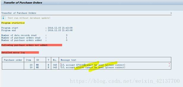SAP LSMW 导入Open PO单据，系统报错 --- GL account 670100 cannot be used ---