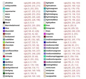 qml开发笔记(附表一)：qml可识别的color表：颜色--名称--RGB