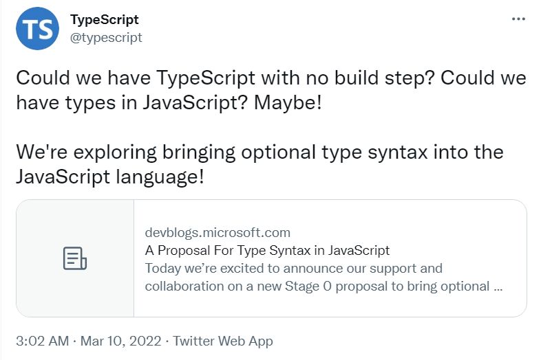 TypeScript 官方：JavaScript 中直接支持类型！