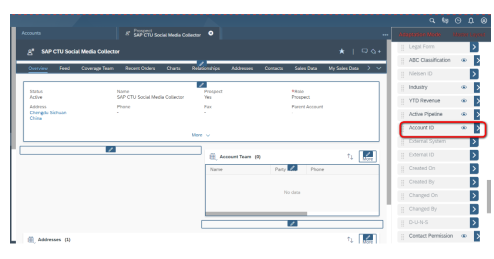 将SAP Cloud for Customer Customer视图的Account ID配置出来