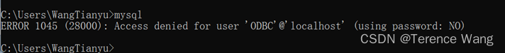 ERROR 1045 (28000): Access denied for user ‘ODBC‘@‘localhost‘ (using password: NO)
