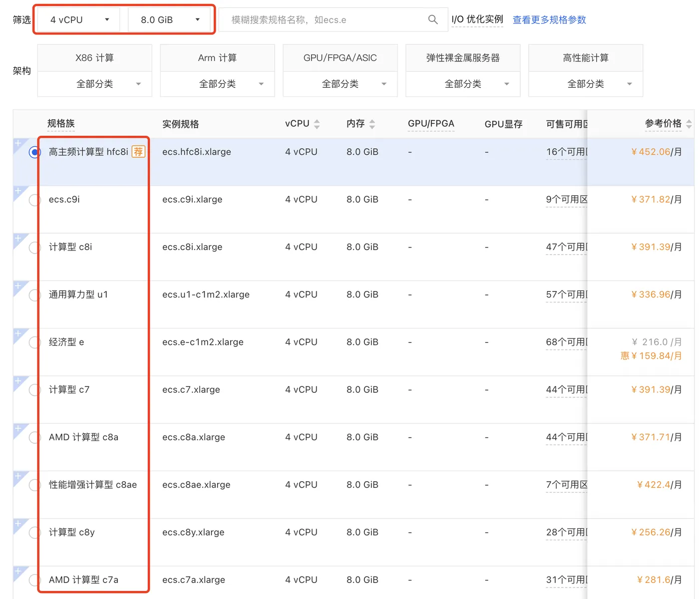 阿里云ECS服务器4核8G配置大全