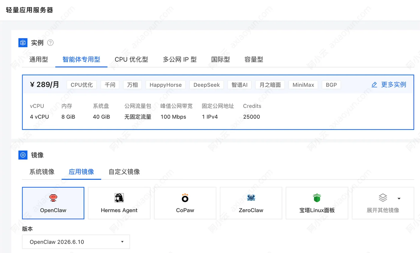 阿里云轻量应用服务器智能体专用型
