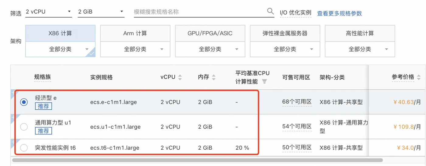 阿里云ECS服务器2核2G参考价格