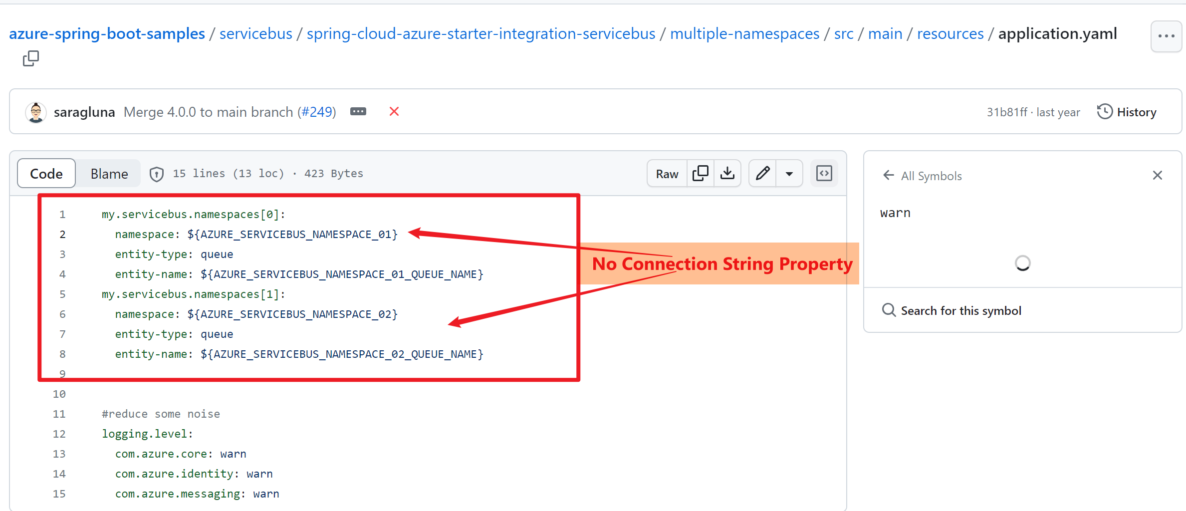 【Azure Service Bus】使用Spring Cloud integration示例代码，为多个 Service Bus的连接使用 ConnectionString 方式