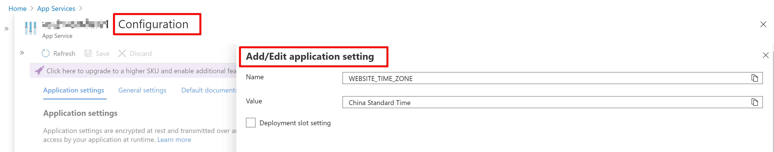 【应用服务 App Service】发布到Azure上的应用显示时间不是本地时间的问题,修改应用服务的默认时区
