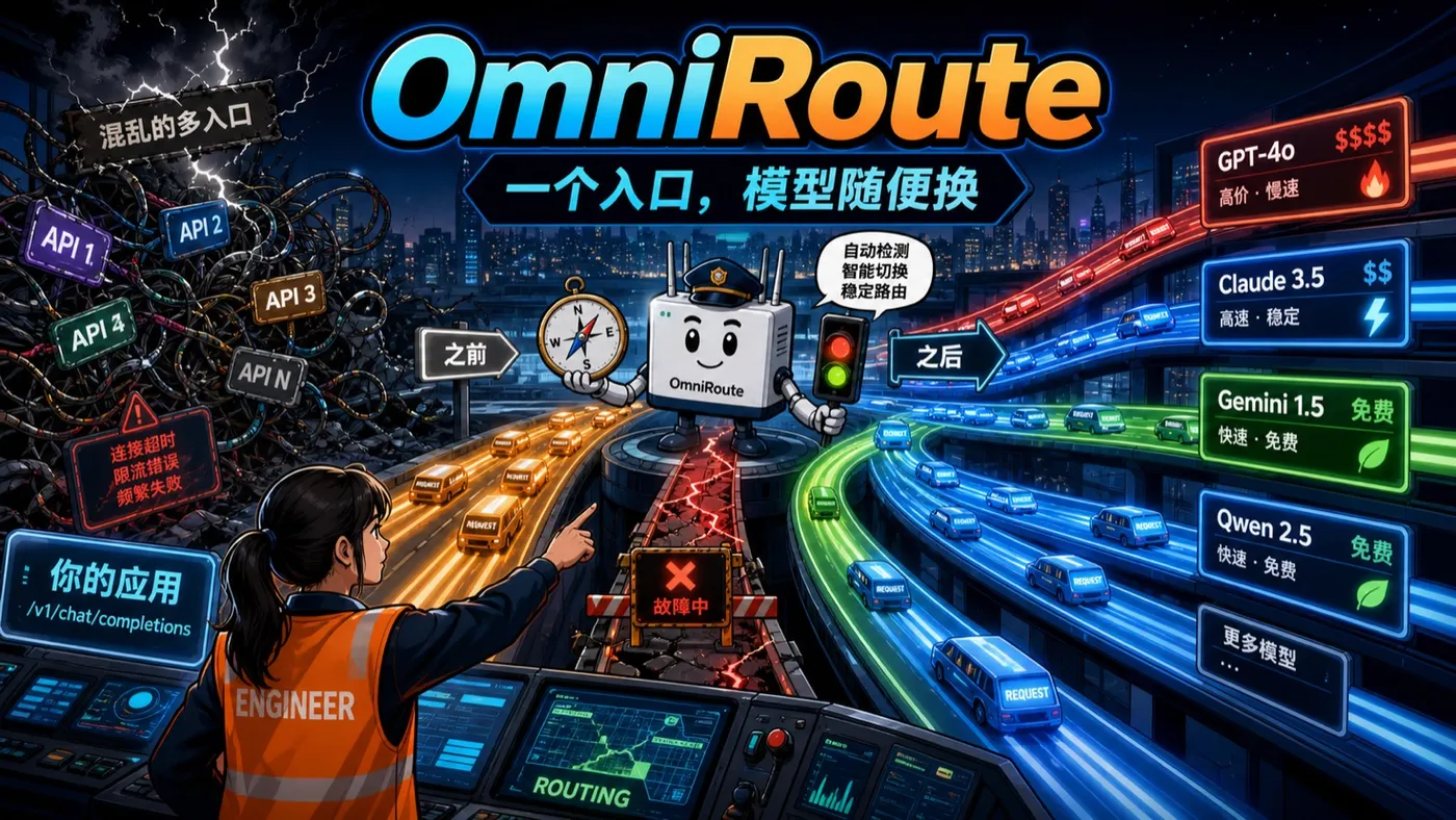 OmniRoute 封面：一个入口，模型随便换
