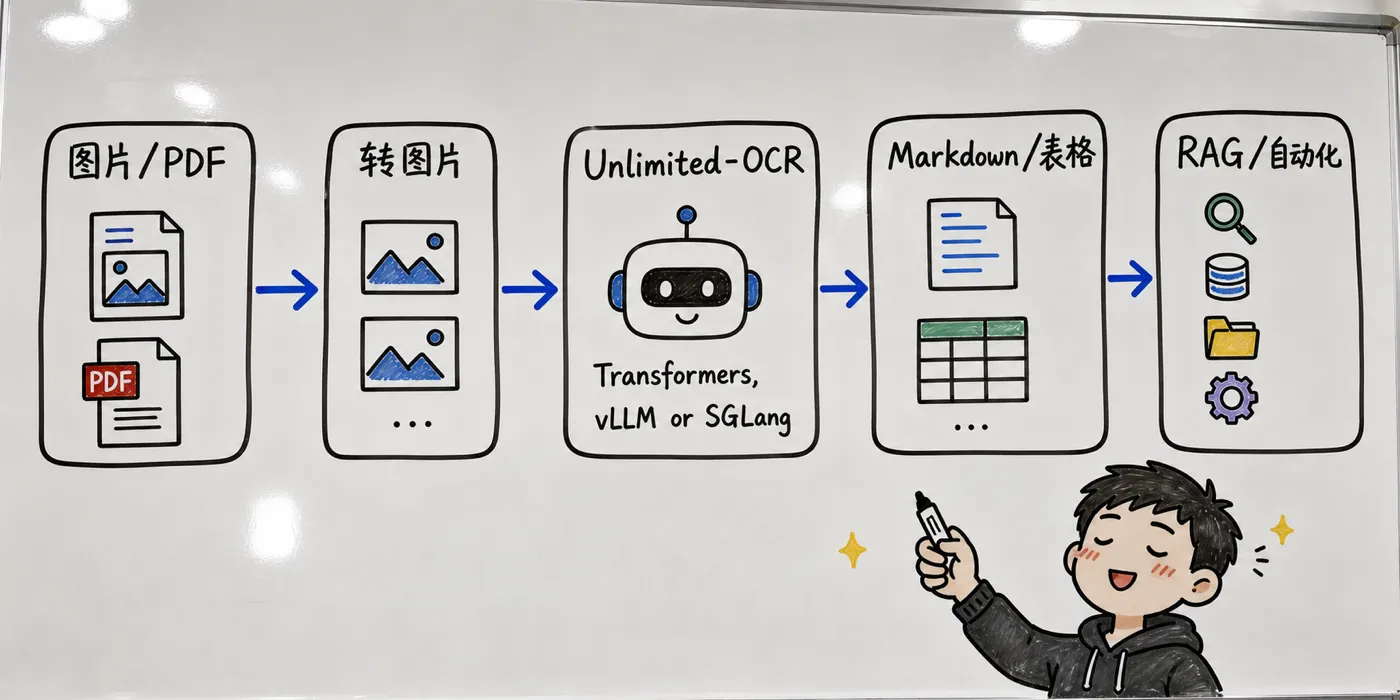 趣味白板流程图：Unlimited-OCR 接入开发者流水线