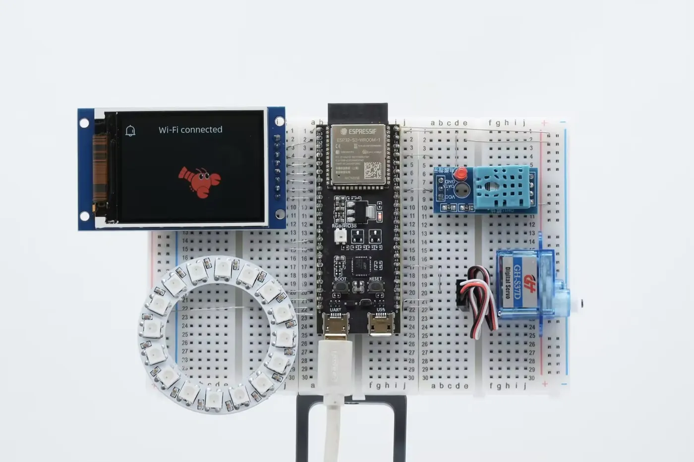 官方项目原图：ESP-Claw 运行在 ESP32-S3 面包板