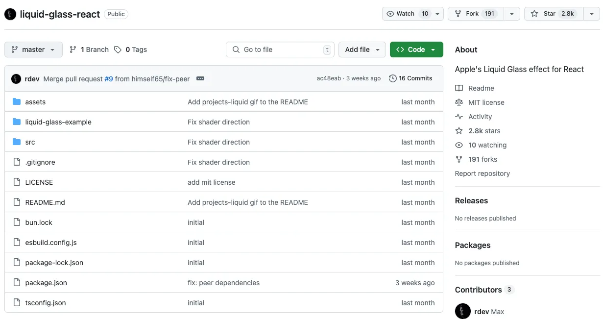 GitHub 2.8k star 开源既封神，“Liquid‑Glass‑React”，让你前端界面瞬间拥有苹果级液态玻璃效果！