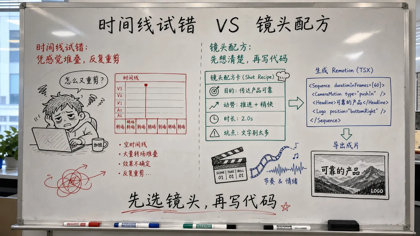 趣味场景白板解释:从时间线试错转向镜头配方