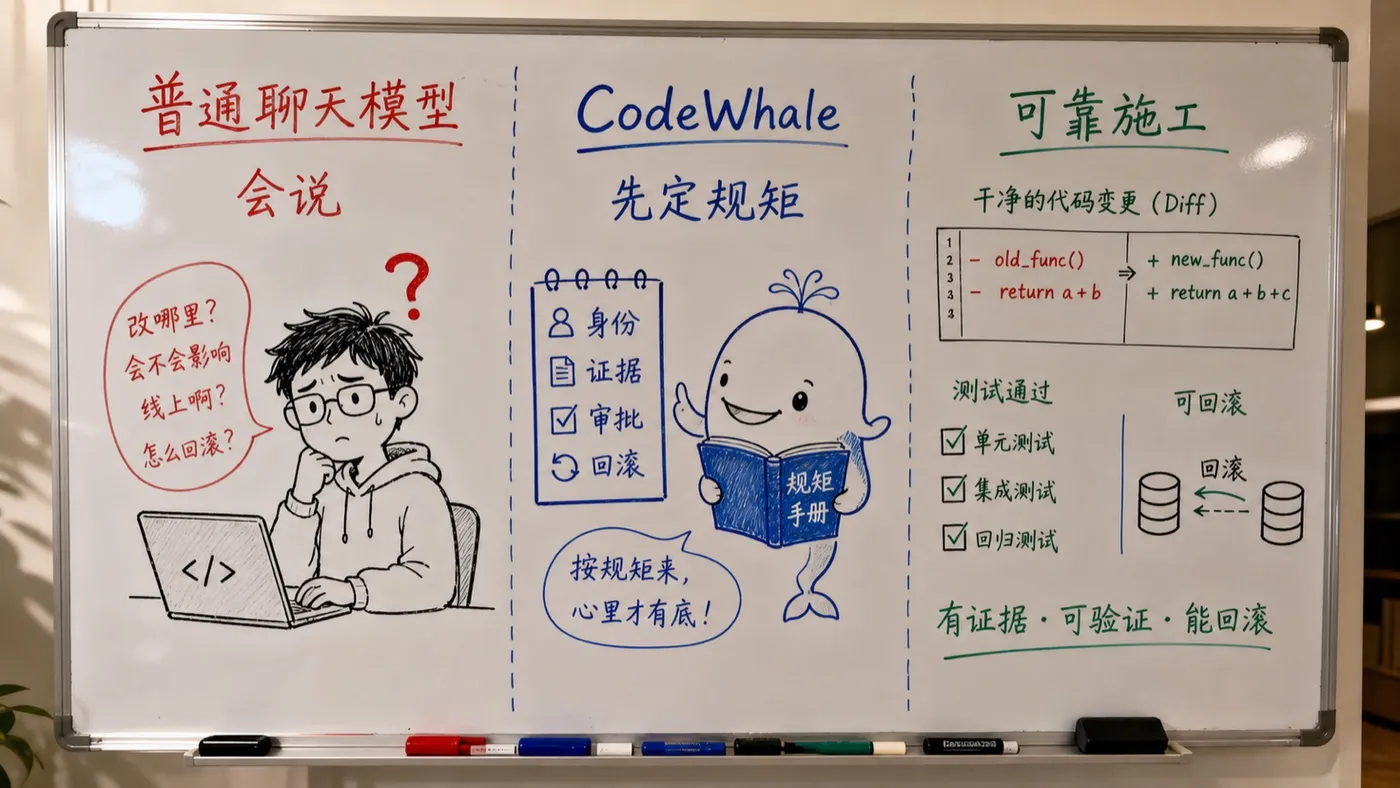 CodeWhale 趣味创作白板:普通聊天模型、立规矩与可靠施工