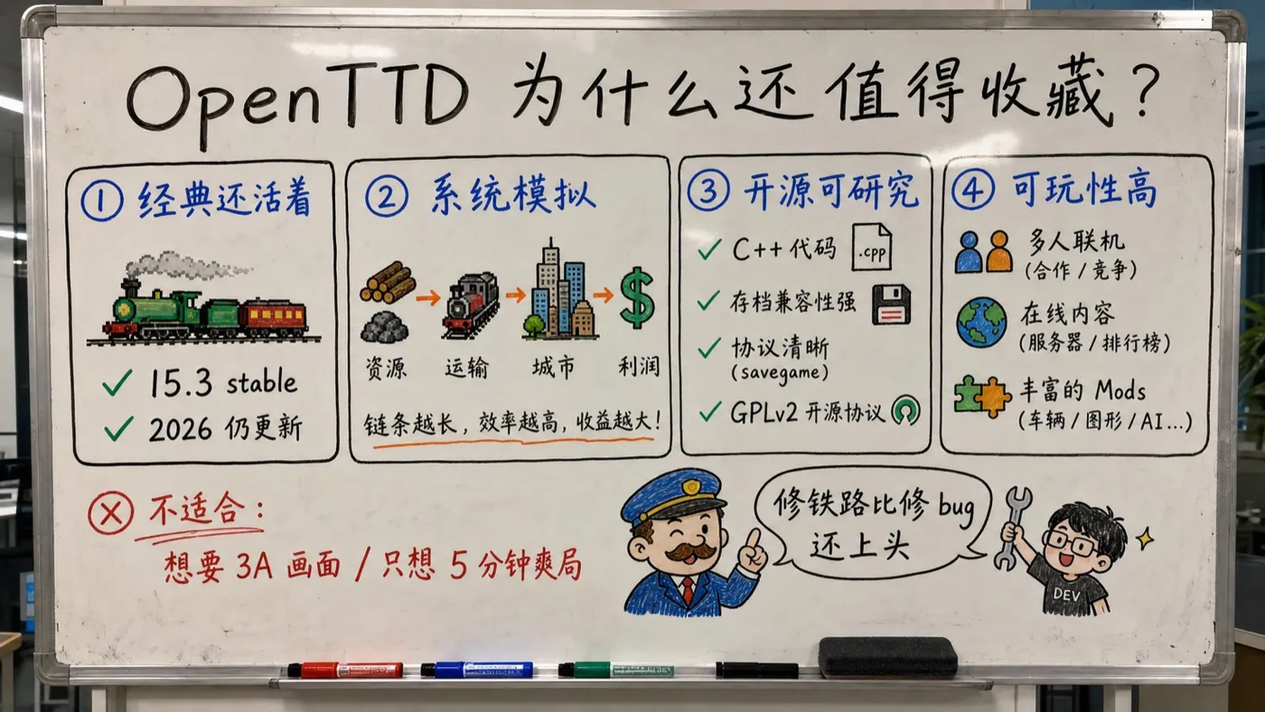 白板板书图：OpenTTD 为什么值得收藏