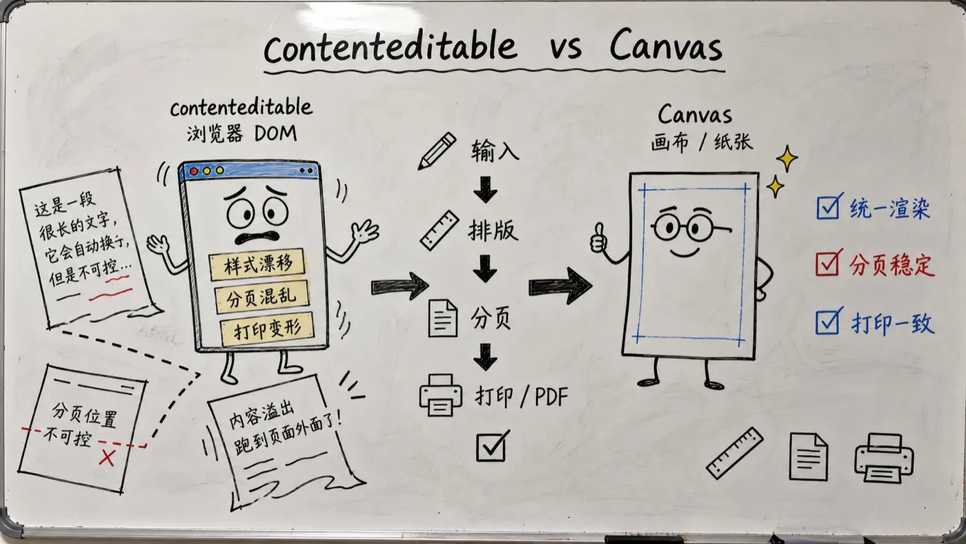 趣味创作白板图：contenteditable 与 Canvas Editor 的渲染路线对比