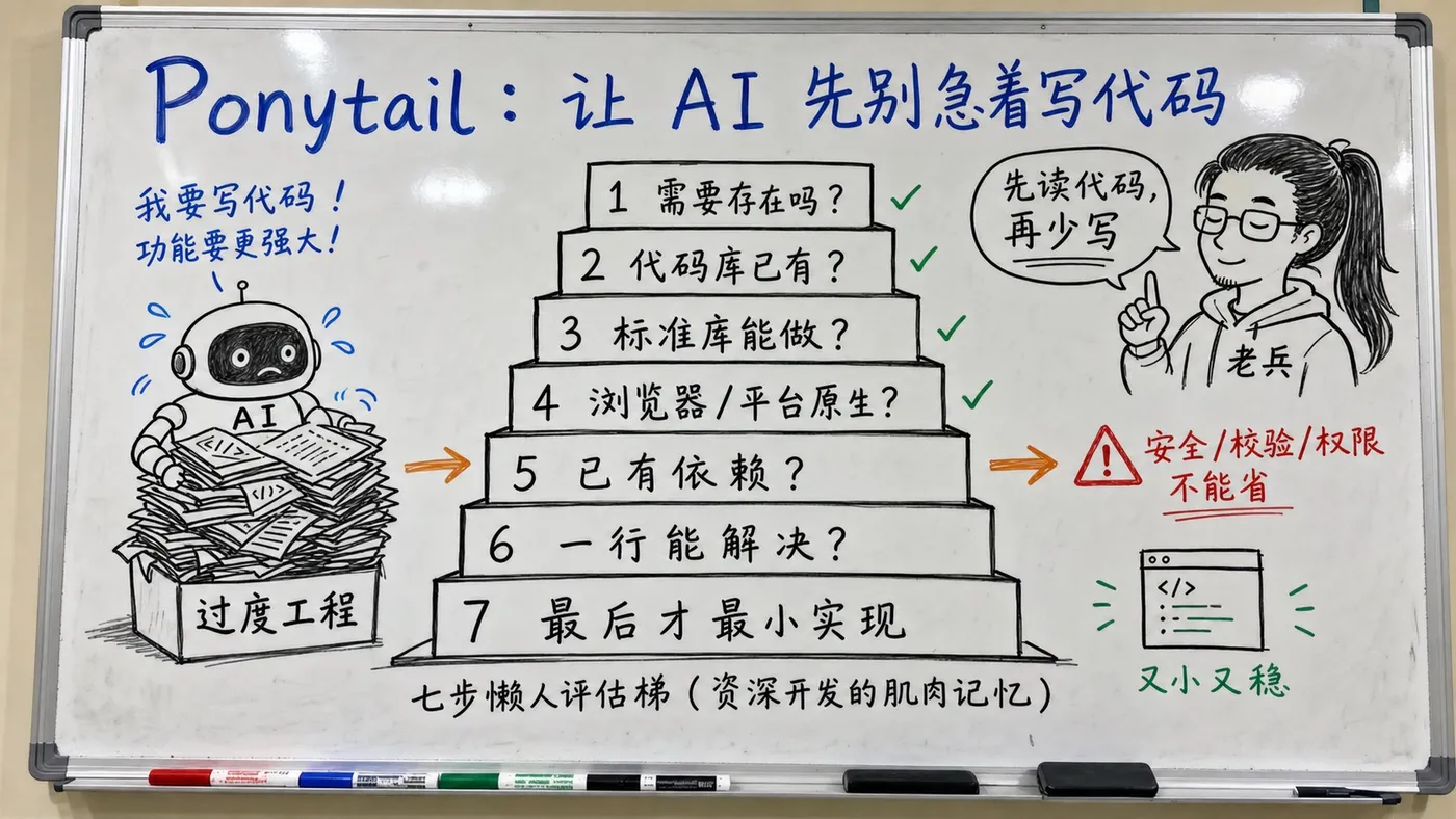 白板手绘创作图：Ponytail 七步懒人评估梯