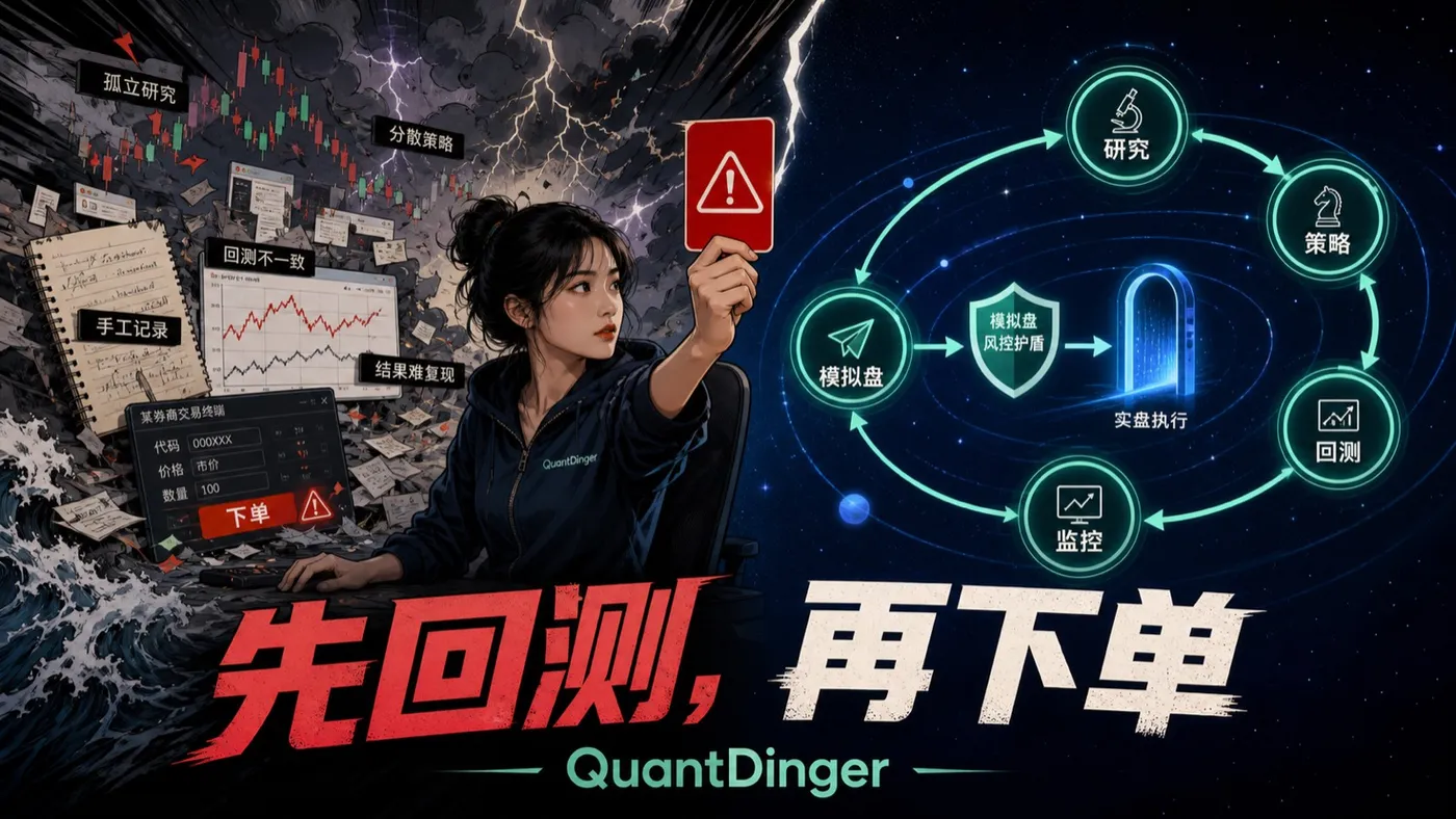 QuantDinger 项目封面：先回测，再下单