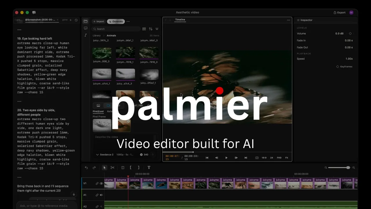 官方项目原图：Palmier Pro AI 视频编辑器界面