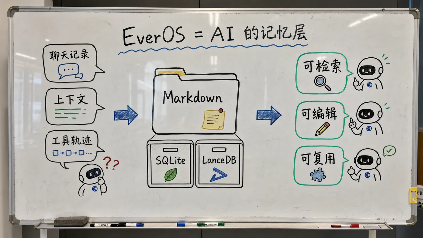 白板手绘创作图：EverOS 记忆层定位