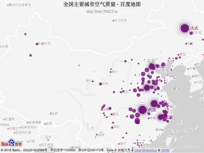 100Echarts - 地理坐标/地图（Air Quality - Baidu Map）