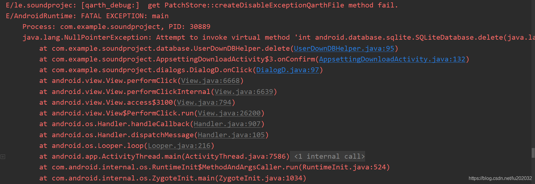 java.lang.NullPointerException: Attempt to invoke virtual method ‘int android.database.sqlite异常