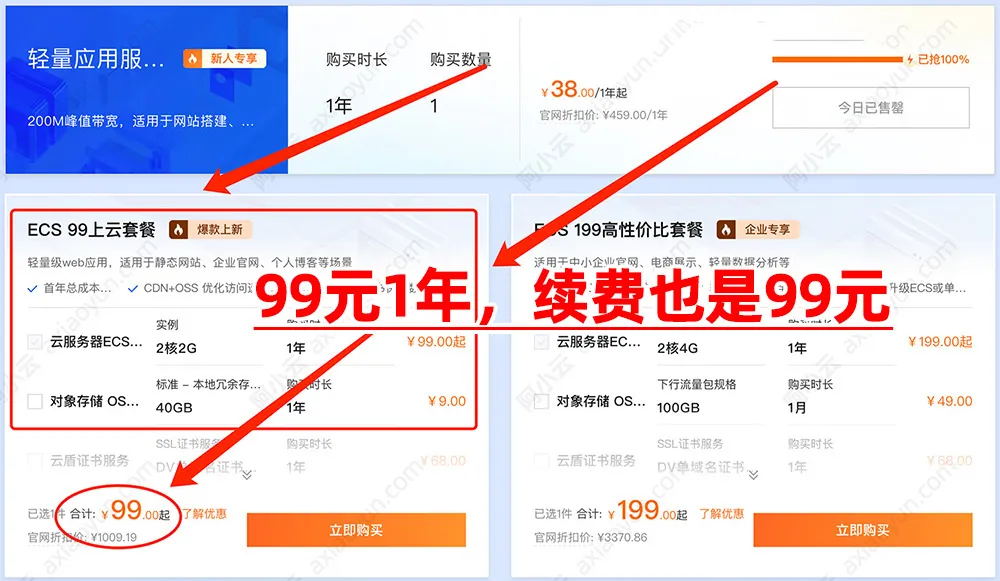 阿里云99元服务器(续费99元)