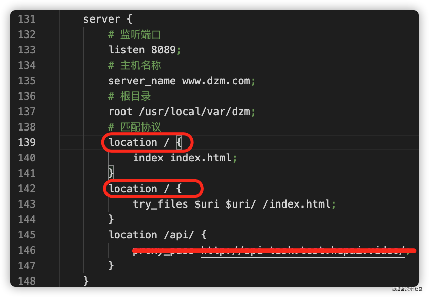 nginx: [emerg] duplicate location “/“ in /usr/local/etc/nginx/nginx.conf:142
