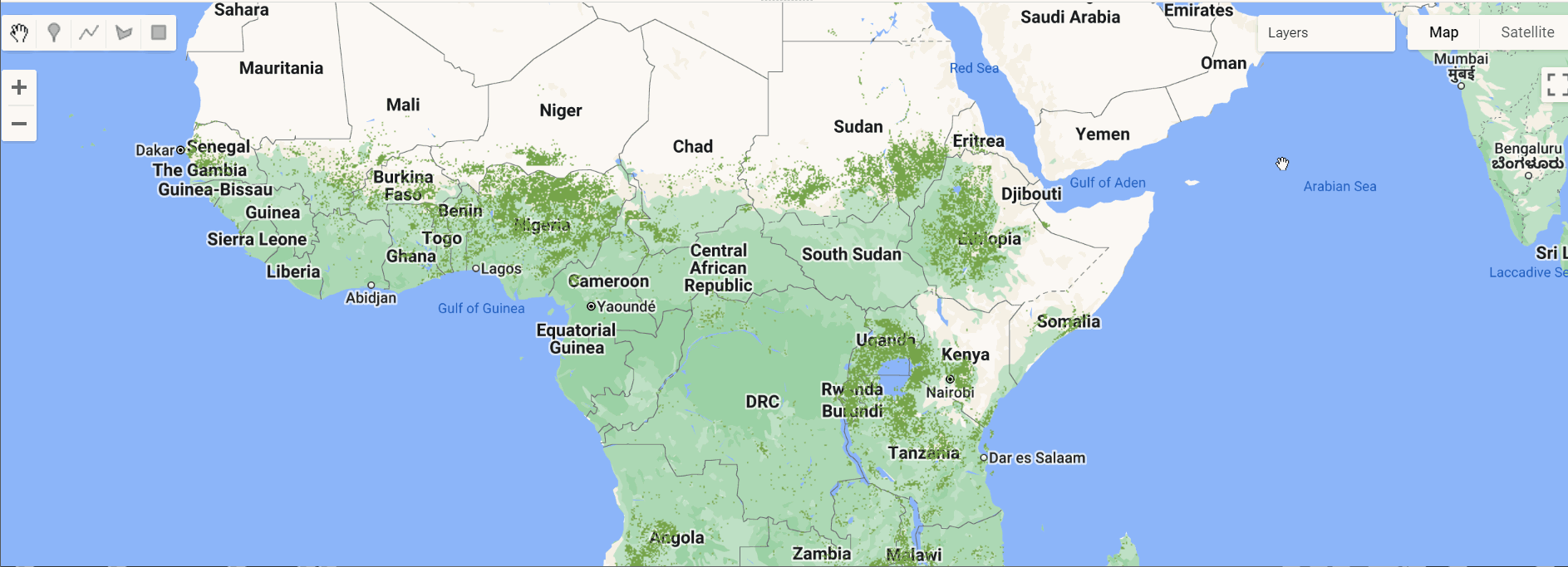 Google Earth Engine（GEE）——2019年数字地球非洲的耕地范围地图