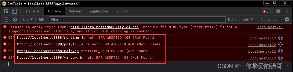 Angular打包构建项目服务器运行runtime.js、polyfills.js、vendor.js报错net::ERR_ABORTED 404 (Not Found)，build修改为相对路径./
