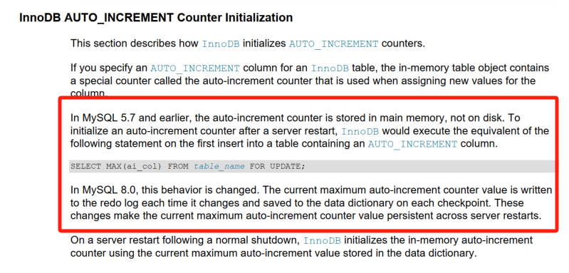 MySQL 5.7和 MySQL8.0 InnoDB auto_increment 初始化的区别