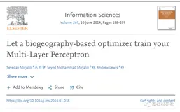 基于生物地理学的优化算法（BBO）用于训练多层感知器（MLP）【多种算法进行比较】（Matlab代码实现）