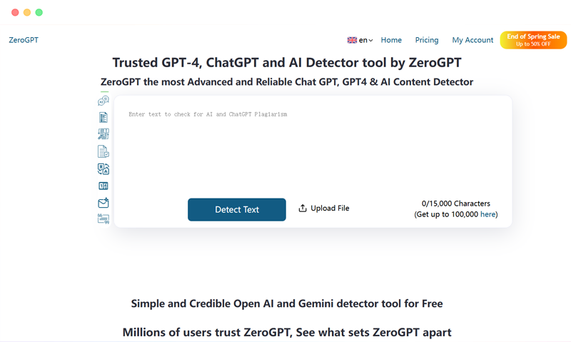 ZeroGPT: 免费在线AI生成内容AI率检测查重工具网站
