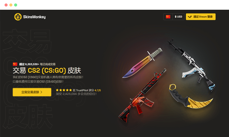 SkinsMonkey评测: 国外CSGO饰品交易平台网站