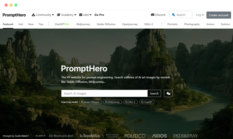PromptHero: 生成式AI人工智能Prompt提示学习共享网站