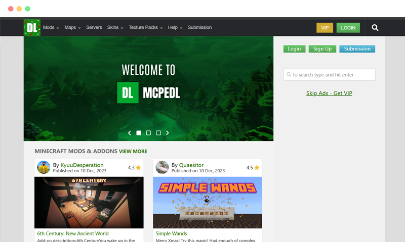 mcpedl: Minecraft我的世界模组皮肤PE下载网站