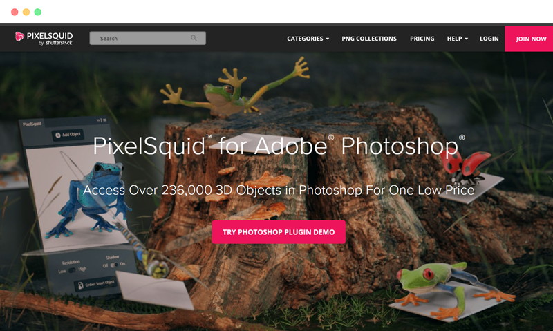 PixelSquid 是一个为平面设计师和 Photoshop 用户提供高质量 3D 素材资源的网站