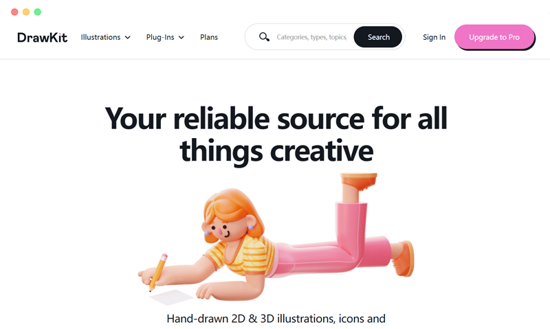 DrawKit: 免费高质量2D和3D插画和图标的网站