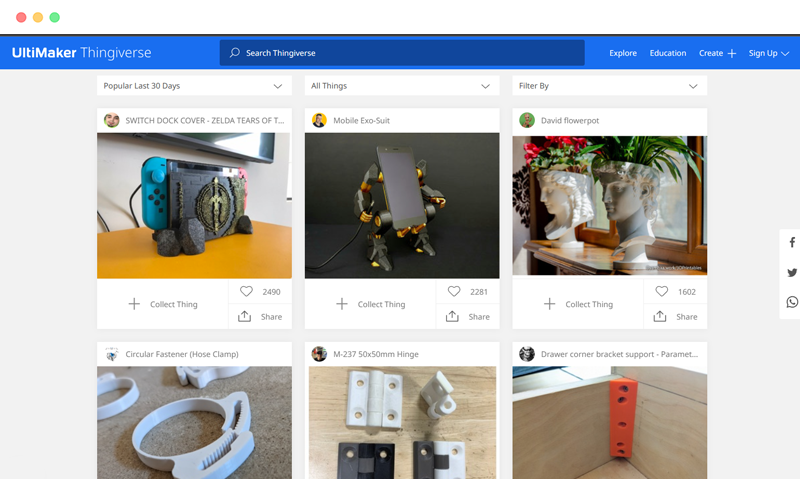Thingiverse 是一个在线3D打印模型资源分享下载平台