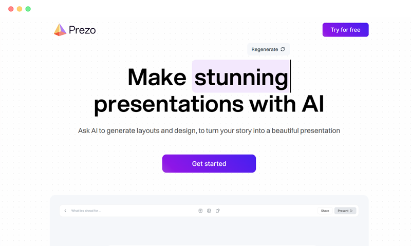 Prezo.ai: 基于人工智能的AI自动生成制作PPT工具