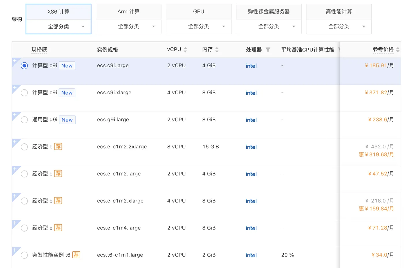 阿里云ECS服务器u1、c7、e实例、c8i实例